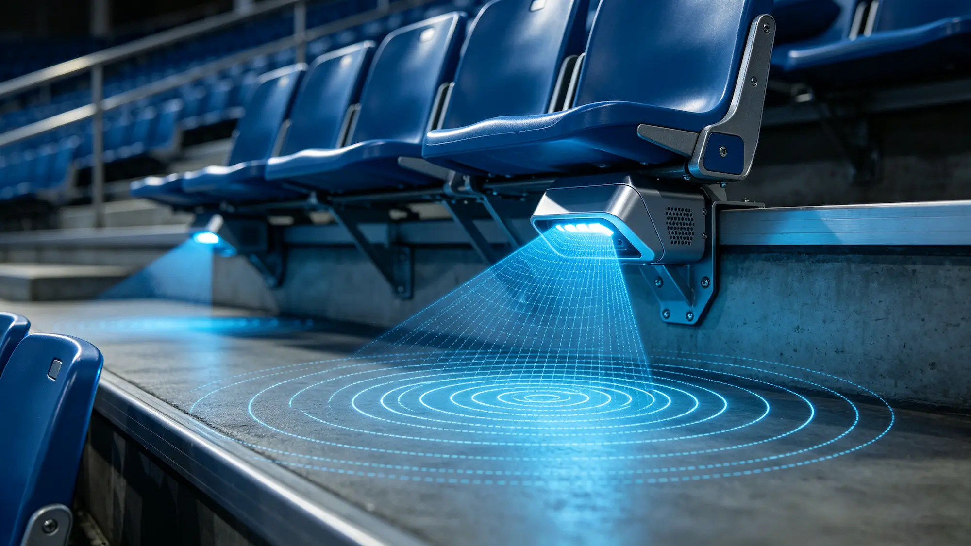 Fully enclosed fall-prevention barrier on the stands